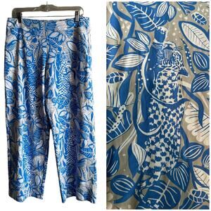 Persifor Tilly Wide Leg Pull on Printed Pant L Gray Jungle in Seal